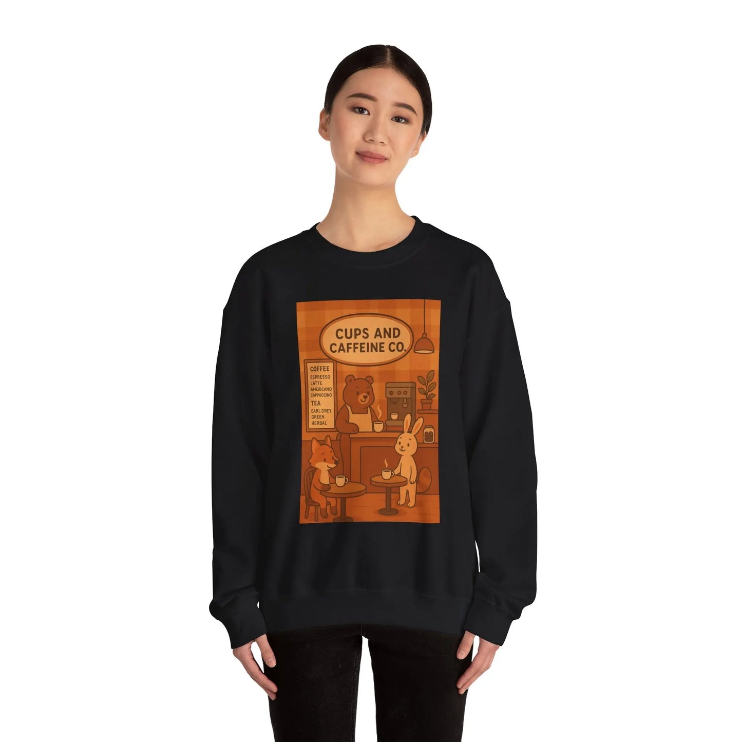 Coffee Shop Unisex Crewneck Sweatshirt | Cozy Gift for Baristas, Cute Animal Print, Fall Apparel Printify
