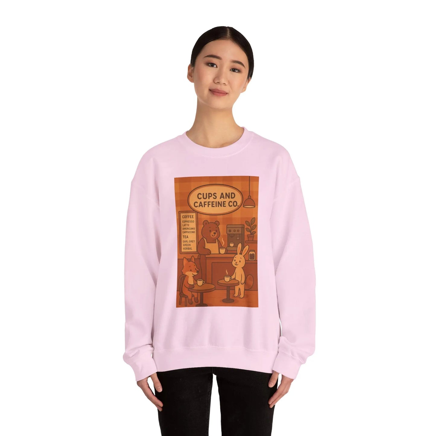 Coffee Shop Unisex Crewneck Sweatshirt | Cozy Gift for Baristas, Cute Animal Print, Fall Apparel Printify