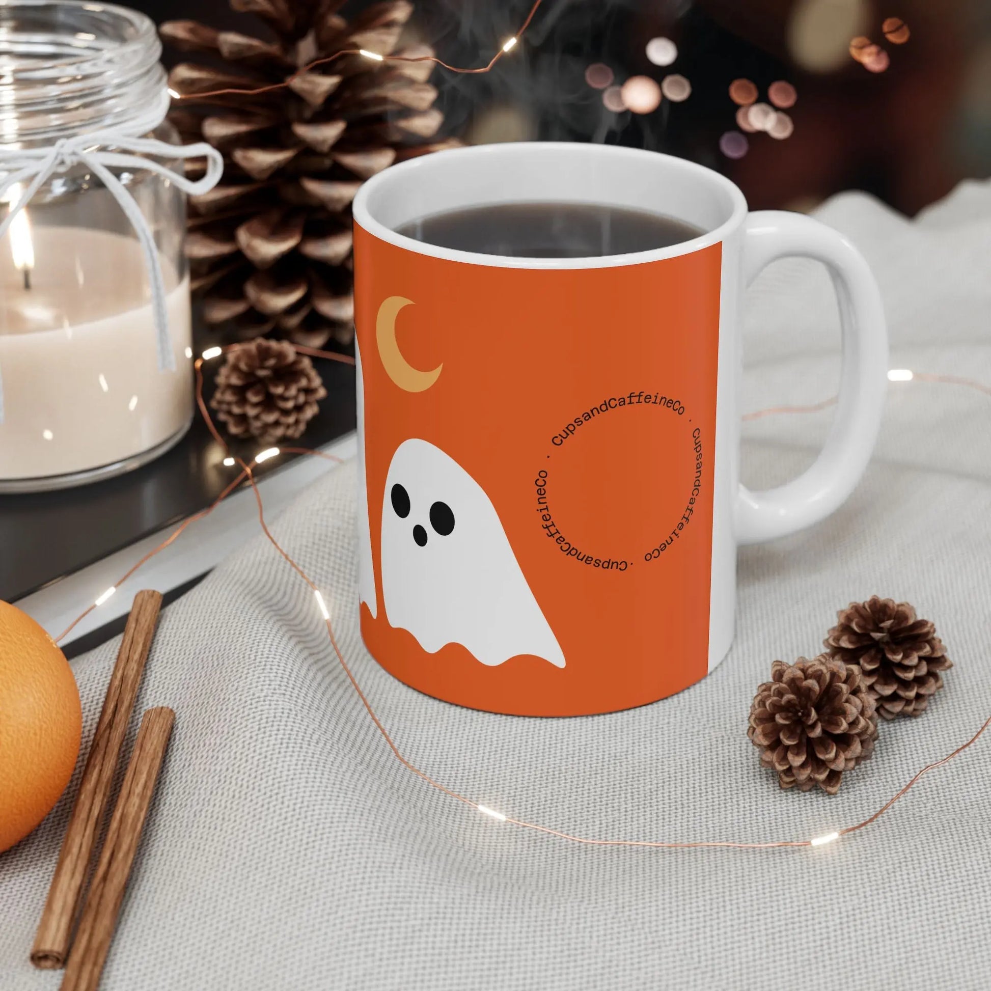 Let's Get Spooky White Version - Cute Halloween Mug 11/15oz - Cups and Caffeine Co.