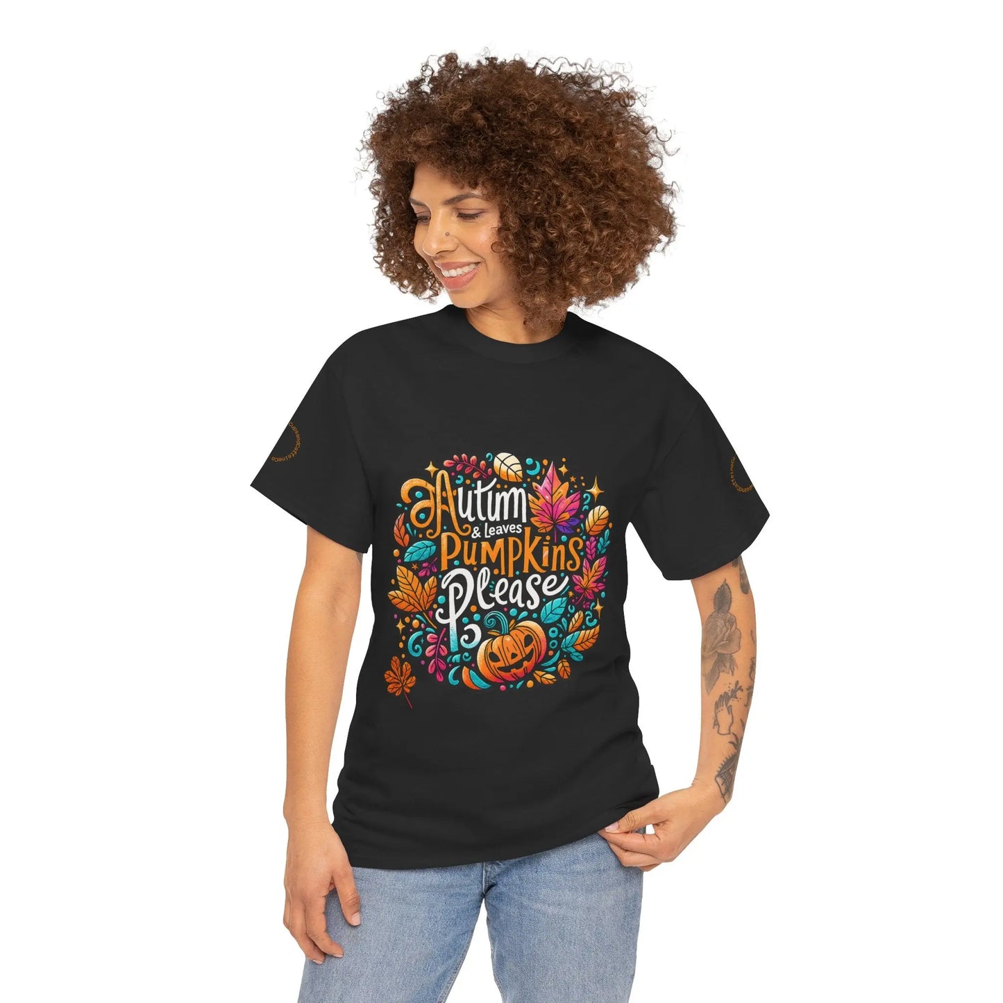 Autumn Leaves & Pumpkins Please Tee - Cups and Caffeine Co.