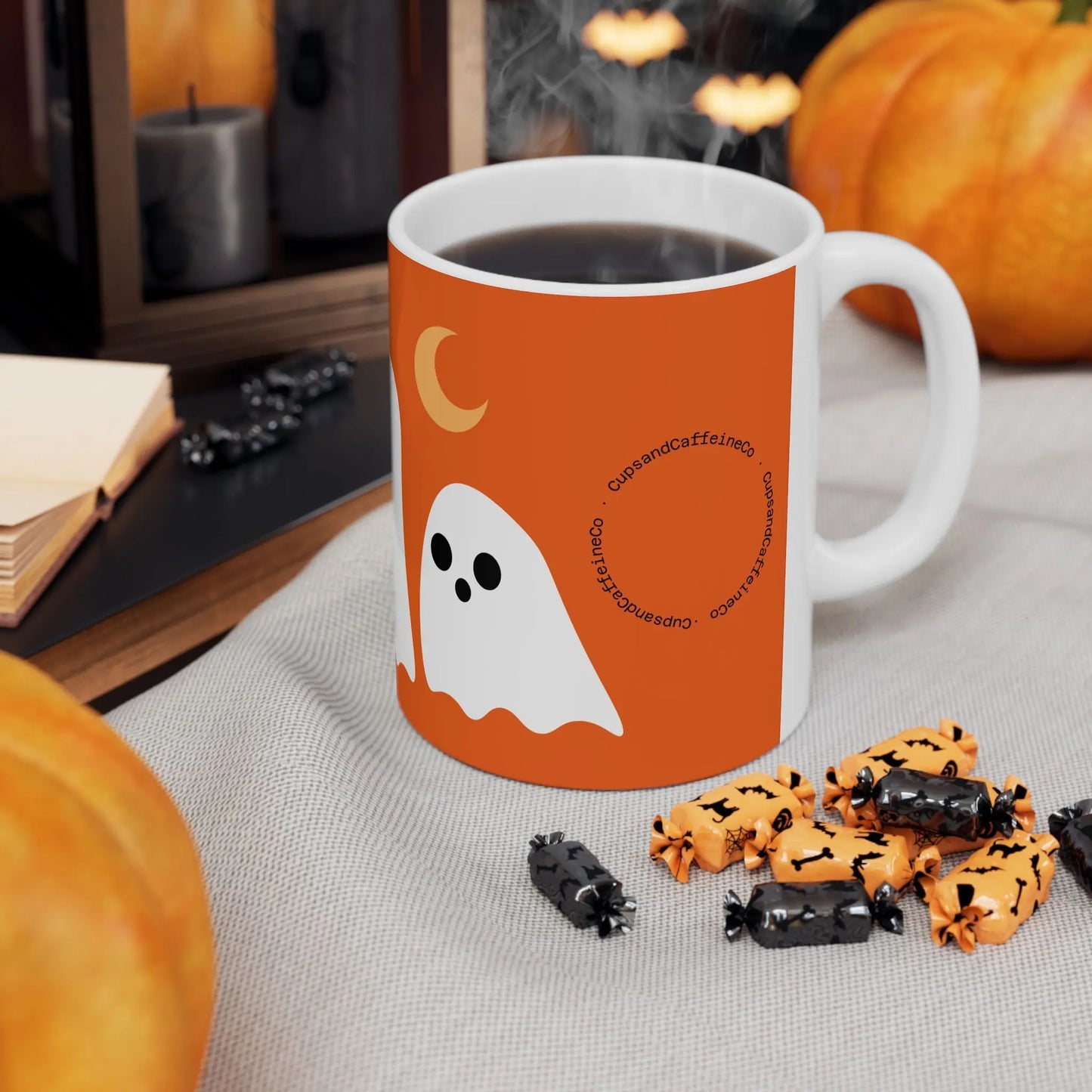 Let's Get Spooky White Version - Cute Halloween Mug 11/15oz - Cups and Caffeine Co.