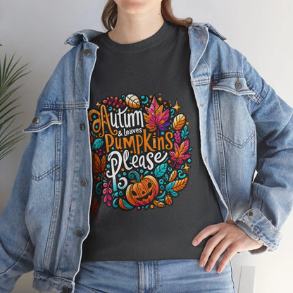 Autumn Leaves & Pumpkins Please Tee - Cups and Caffeine Co.